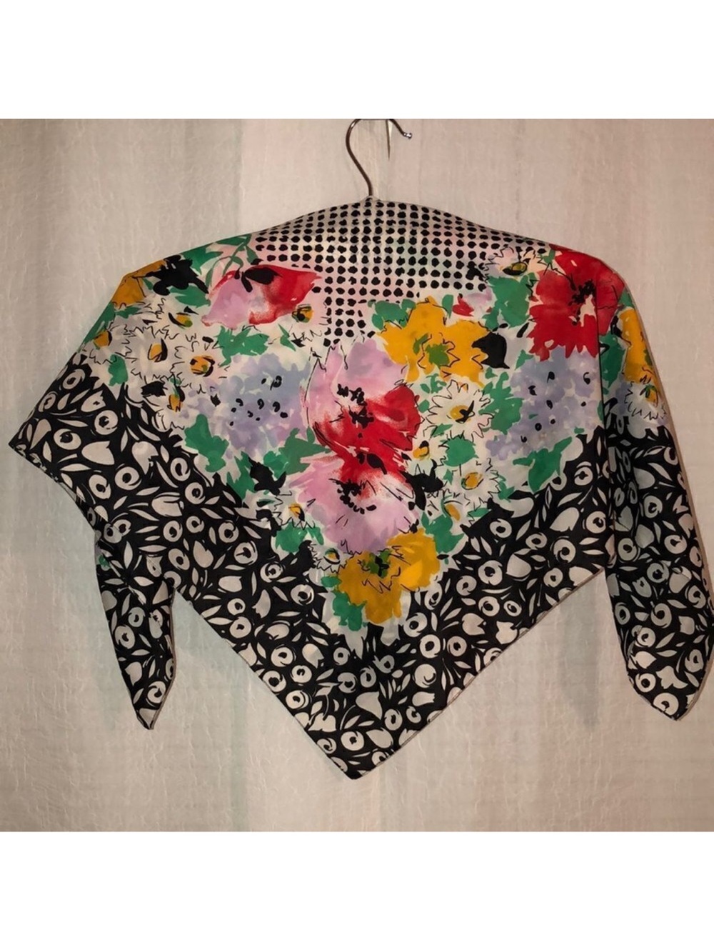 Avon White Black Multicolored Floral Polka Square Scarf